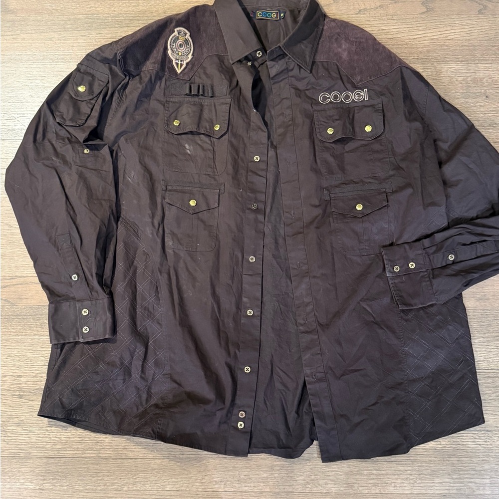 COOGI Brown Button-Up Shirt with Patch Detailing- Size: 5XL